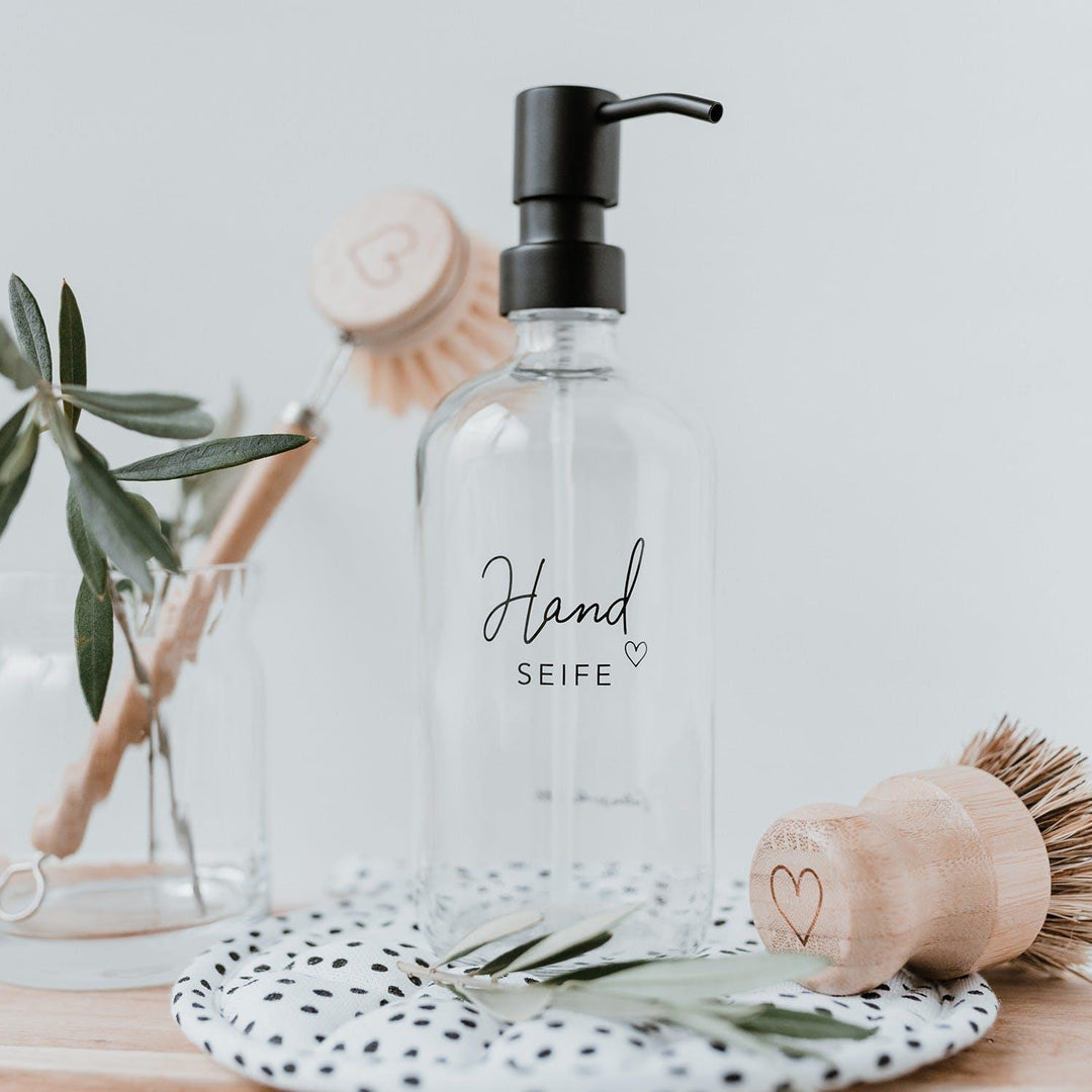 Seifenspender Handseife aus transparentem Glas von Eulenschnitt 500 ml.