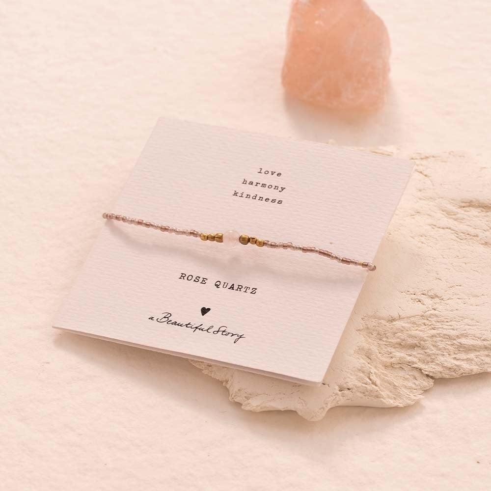 Armband Iris Card Rosenquarz Goldfarbig von A Beautiful Story mit Stein