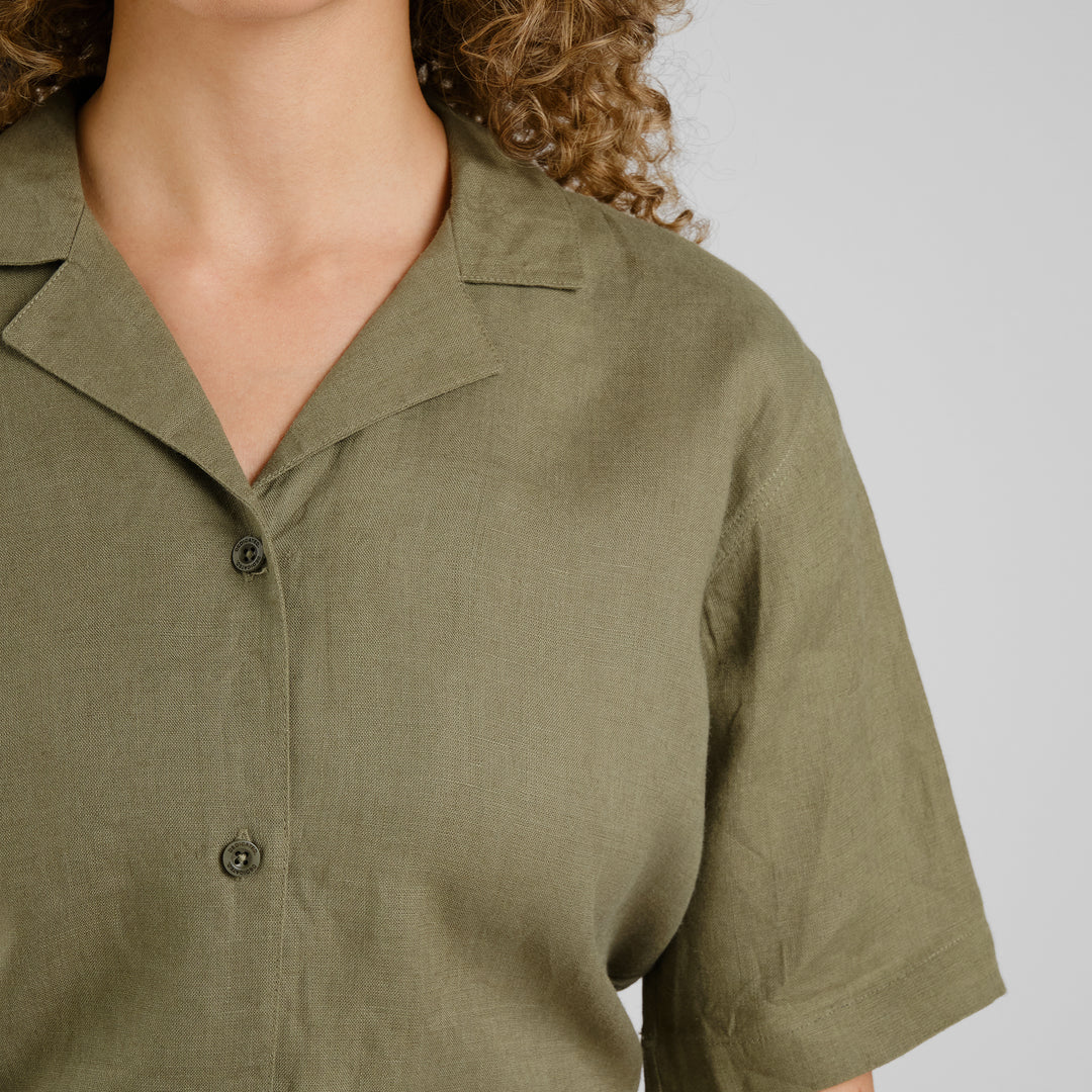 Bluse Shirt Torup Linen Leaf Green von dedicated 3