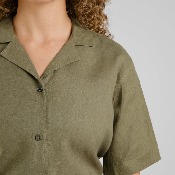 Bluse Shirt Torup Linen Leaf Green von dedicated 3