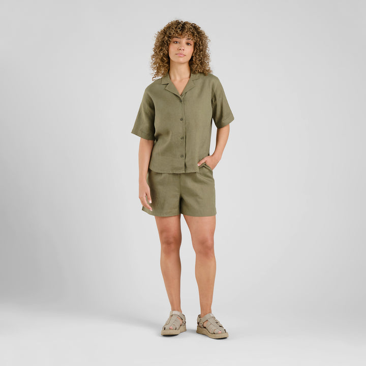 Bluse Shirt Torup Linen Leaf Green von dedicated 6