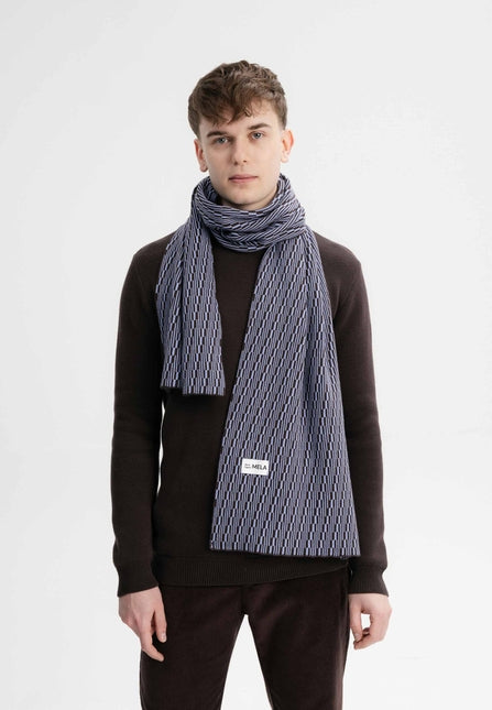 Jacquard Rippstrick Schal ASMEE Dunkelbraune Linien von MELA 4
