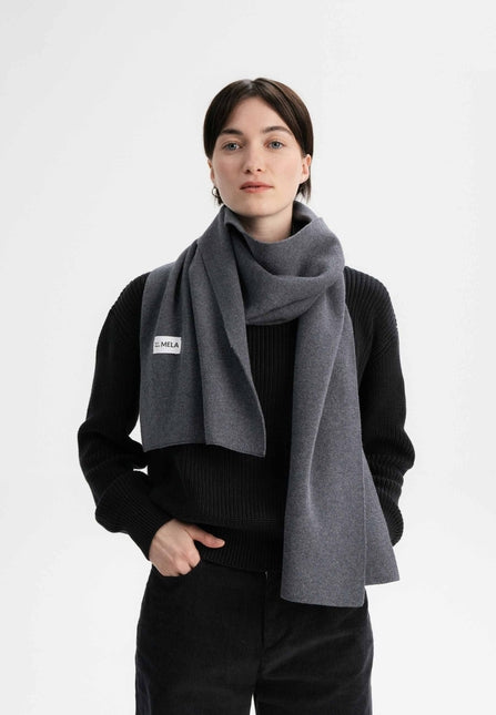Jacquard Rippstrick Schal ASMEE anthrazit melange von MELA