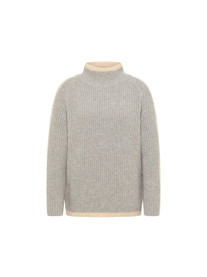 Pullover in Rippoptik Grey Melange/Offwhite