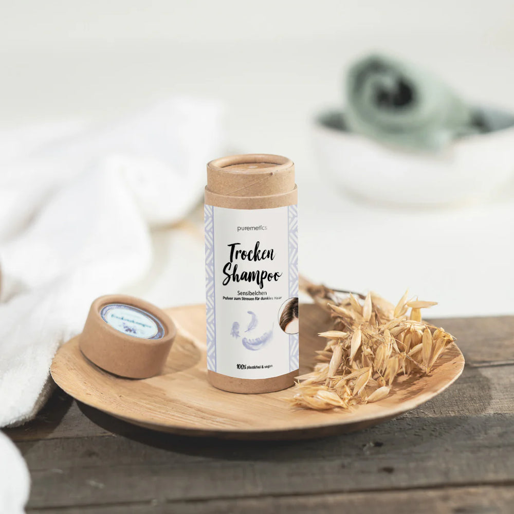 Trockenshampoo Sensibelchen dunkles Haar von Puremetics Hintergrund