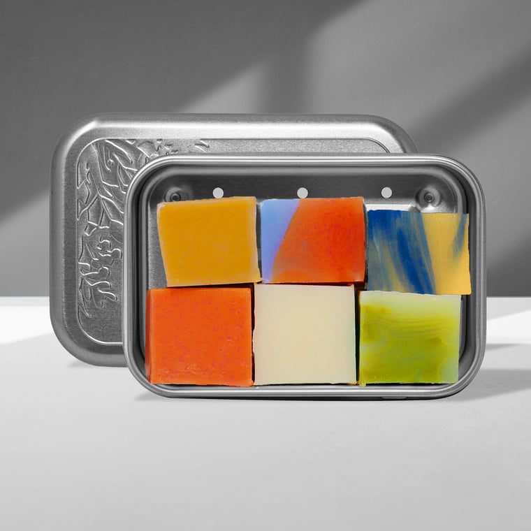Seifenbox mit Seifen-Minis Matt-Silber Floral von Pandoo