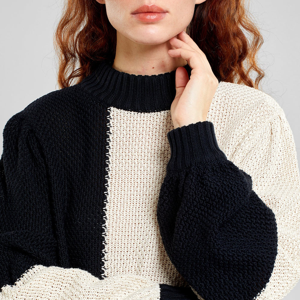 Strickpullover Knitted Rutbo Block Black/Vanilla White Model 1