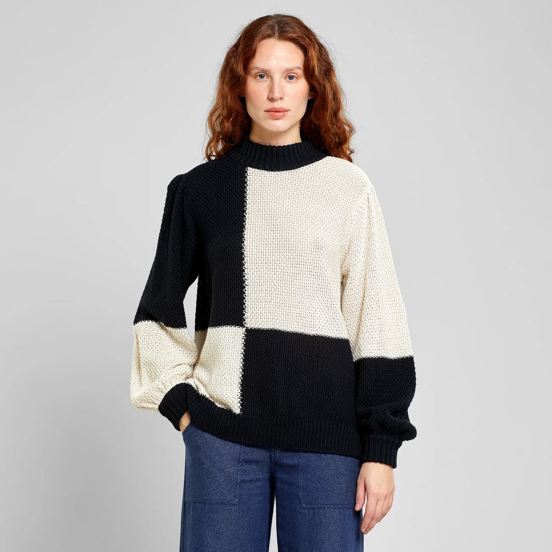Strickpullover Knitted Rutbo Block Black/Vanilla White Model