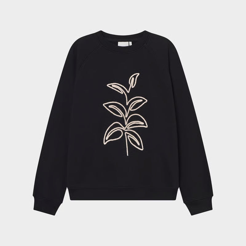 Sweatshirt Ystad Line Art Leaves Black von Dedicated 1