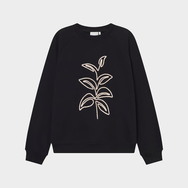Sweatshirt Ystad Line Art Leaves Black von Dedicated 1