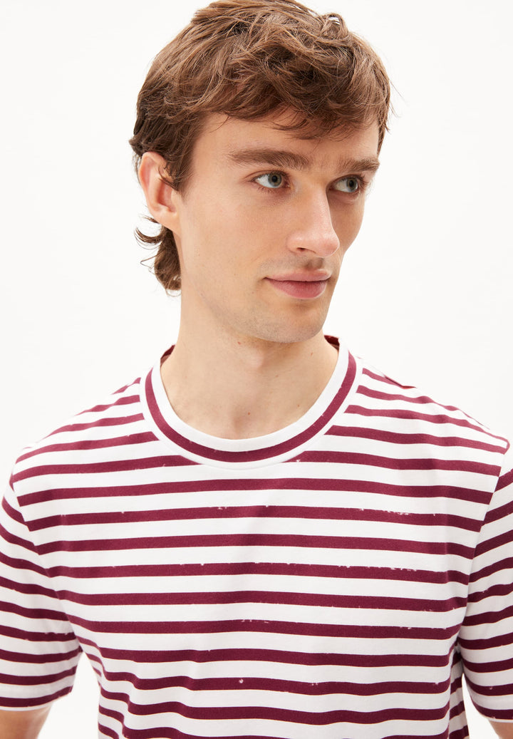 T-Shirt MALMAA STRIPES White - Dark Crimson von Armedangels