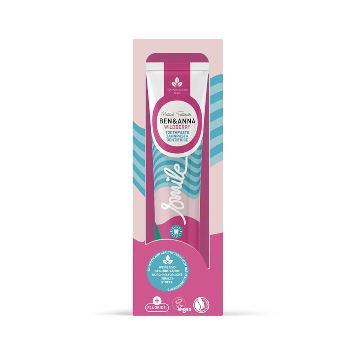 Zahnpasta Tube Wild Berry mit Fluorid von Ben & Anna Verpackung