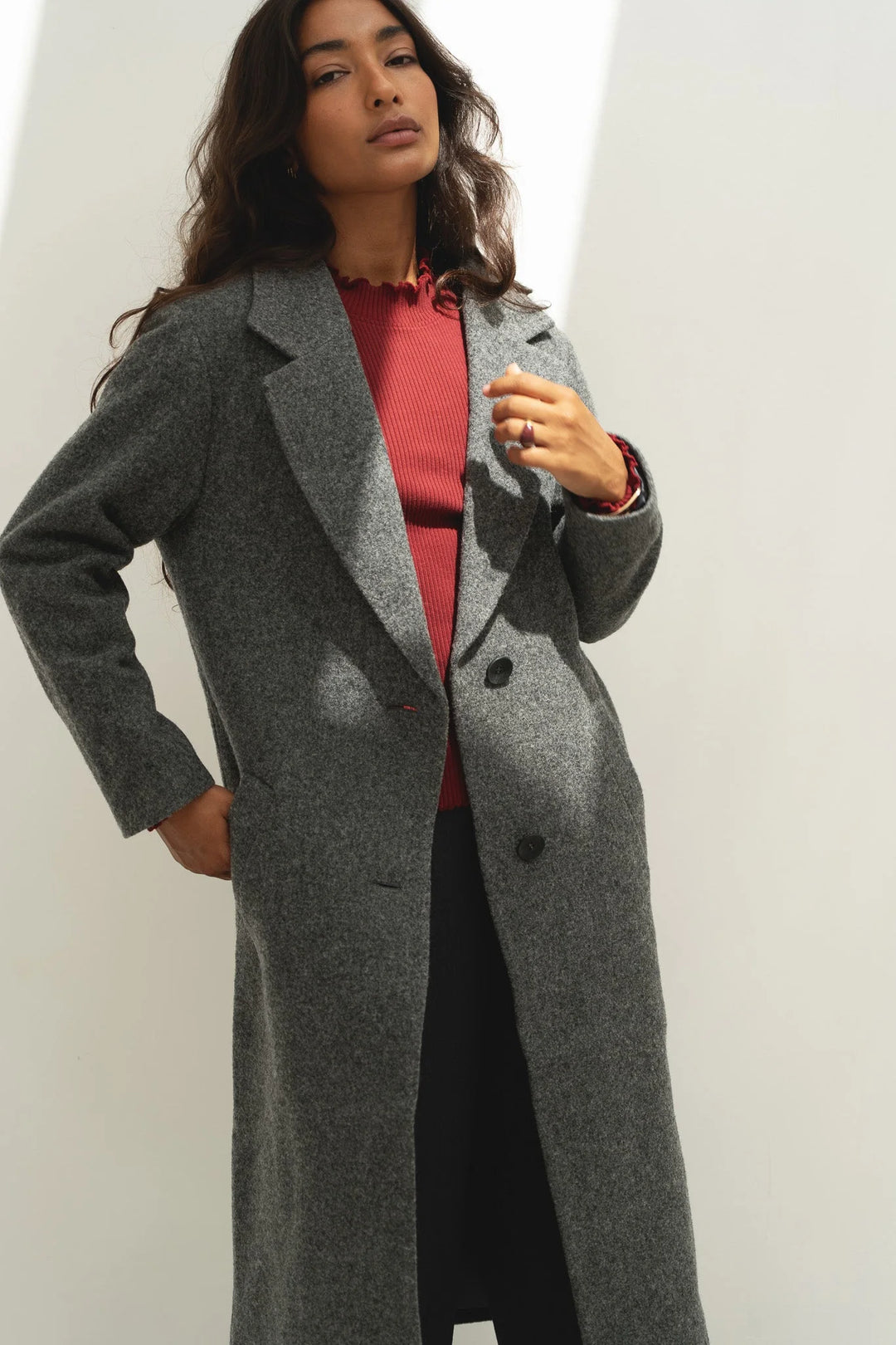 NAZ Noah Overcoat in Grey. Made with 100% Undyed Wool. Produced ethically in Portugal.
