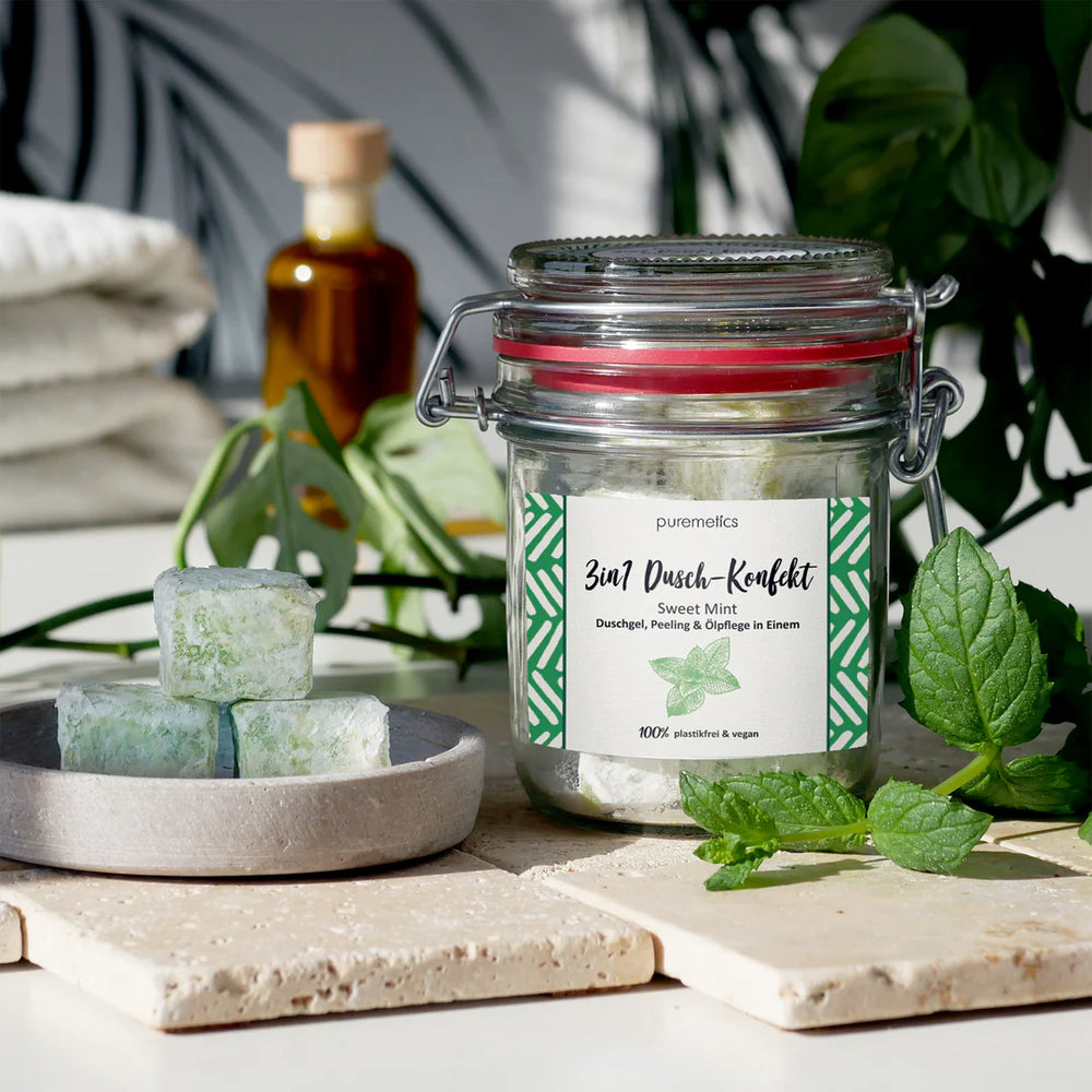 3in1 Dusch-Konfekt Sweet Mint von Puremetics Hintergrund
