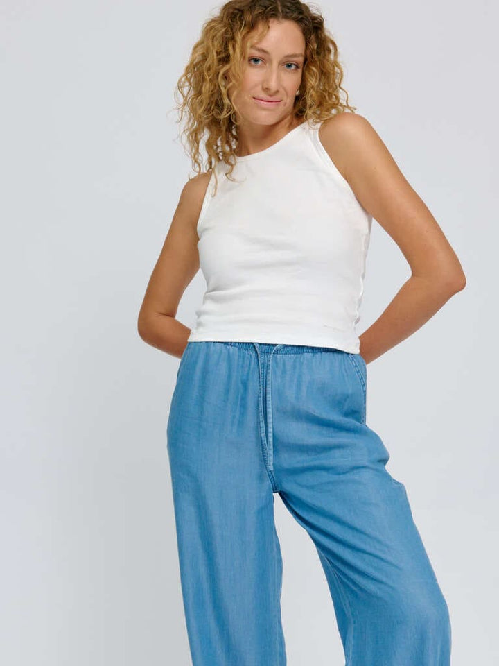 Hose Drawstring Tencel Pants Dark Blue Wash von Mazine 5