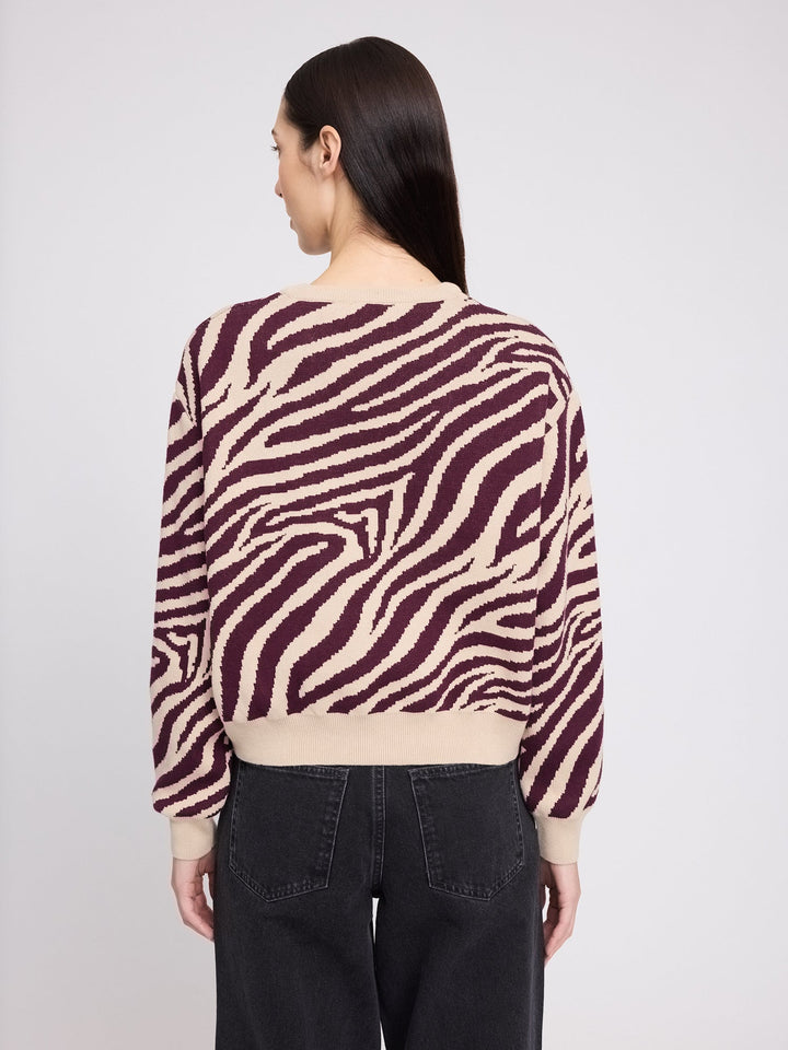 Pullover Zebra Jacquard Knit Jumper Light Beige/Burgundy von Mazine 4