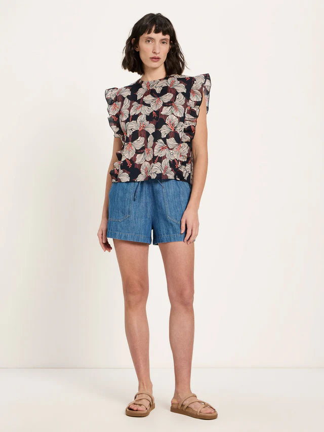 Blusenshirt mit Volant GOTS Print Bloom Onyx von Lanius 2