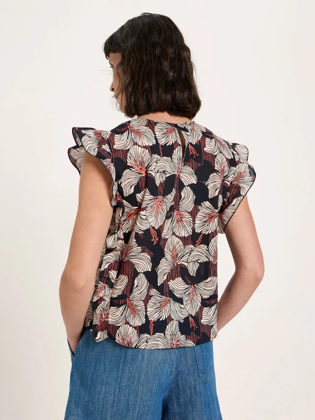 Blusenshirt mit Volant GOTS Print Bloom Onyx von Lanius 3
