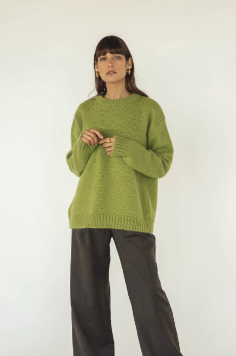 Claudia Alpaca Long Crewneck Pistachio