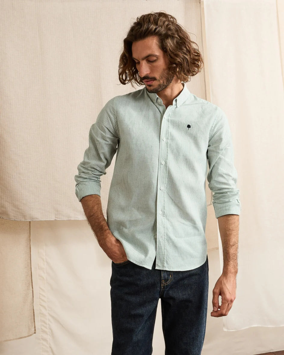 Hemd Ivoy Langarm Gestreift Ecru Green – Faguo – Zweiblatt