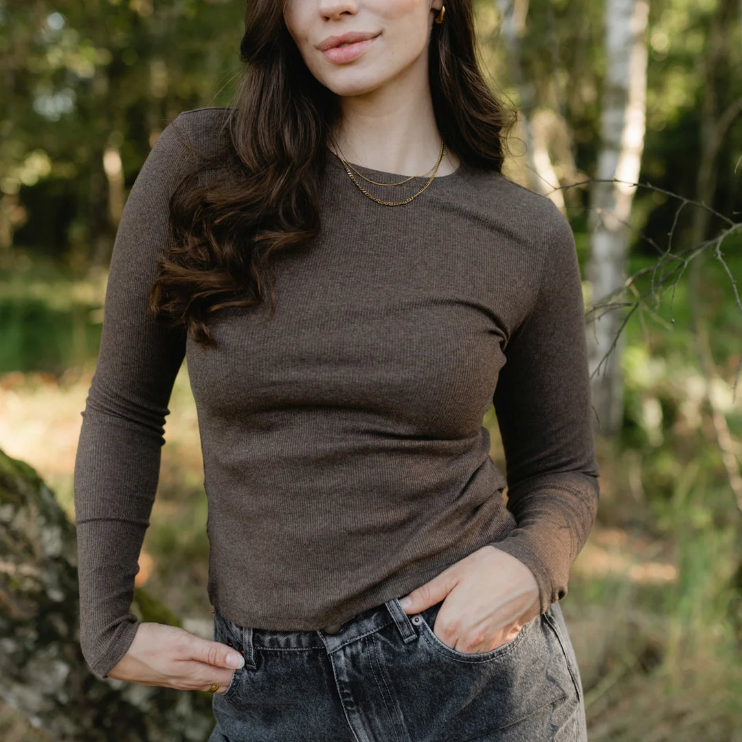 Geripptes Langarmshirt Lica Braun von Nordlicht 6