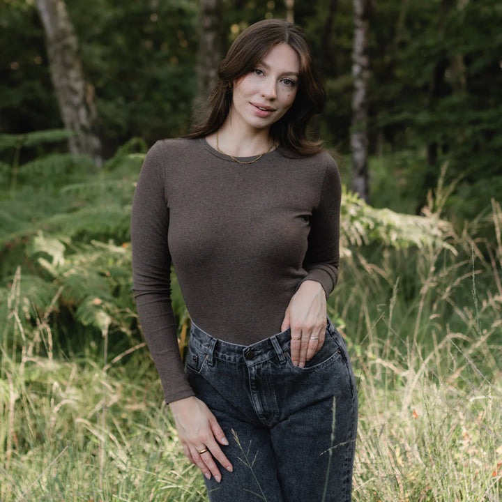 Geripptes Langarmshirt Lica Braun von Nordlicht 