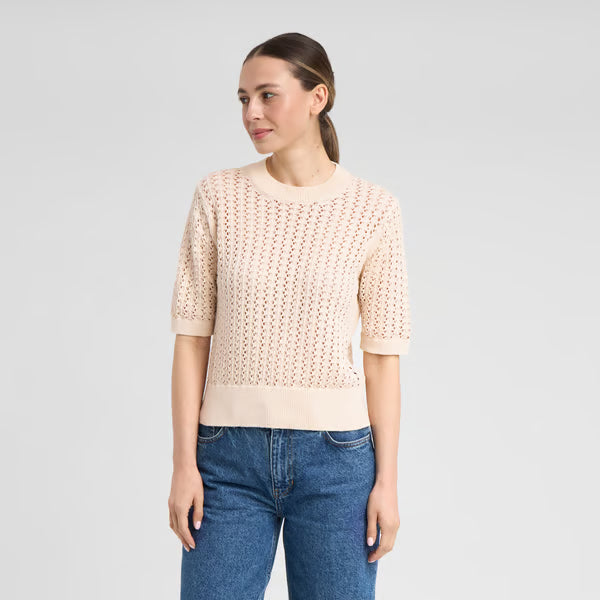 Knitted T-shirt Flen Crochet Vanilla White von Dedicated