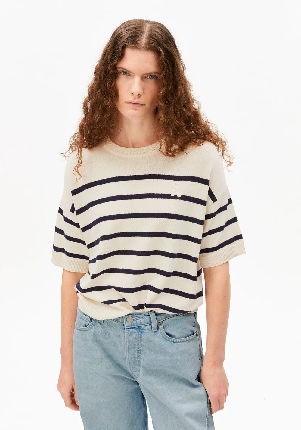 Pullover STRIPE LINEN BLEND SWEATER Undyed-Tinted Navy von Armedangels