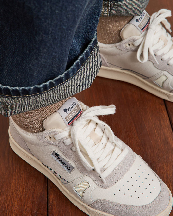 Schuhe Commute 1 aus Leder Weiss & Navy von Faguo 5