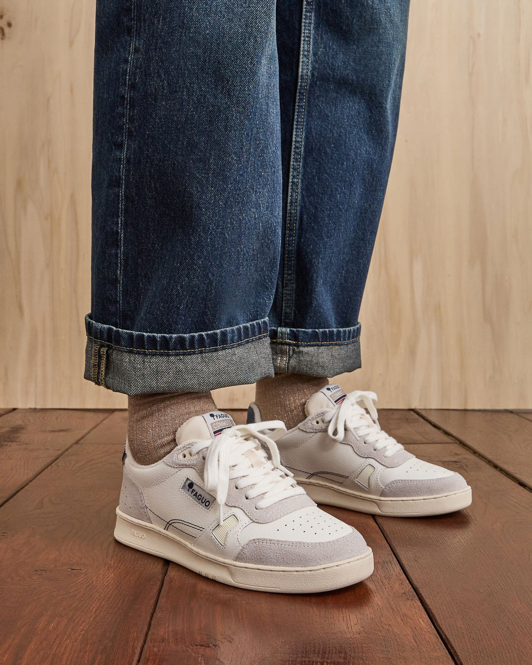 Schuhe Commute 1 aus Leder Weiss & Navy von Faguo