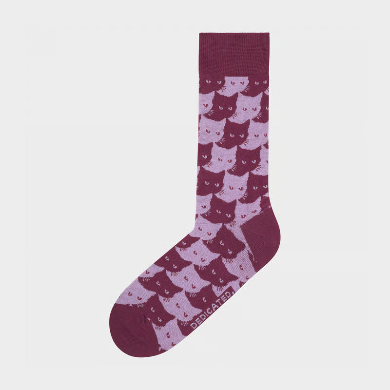 Socken Sigtuna Pepita Cats Burgundy von Dedicated