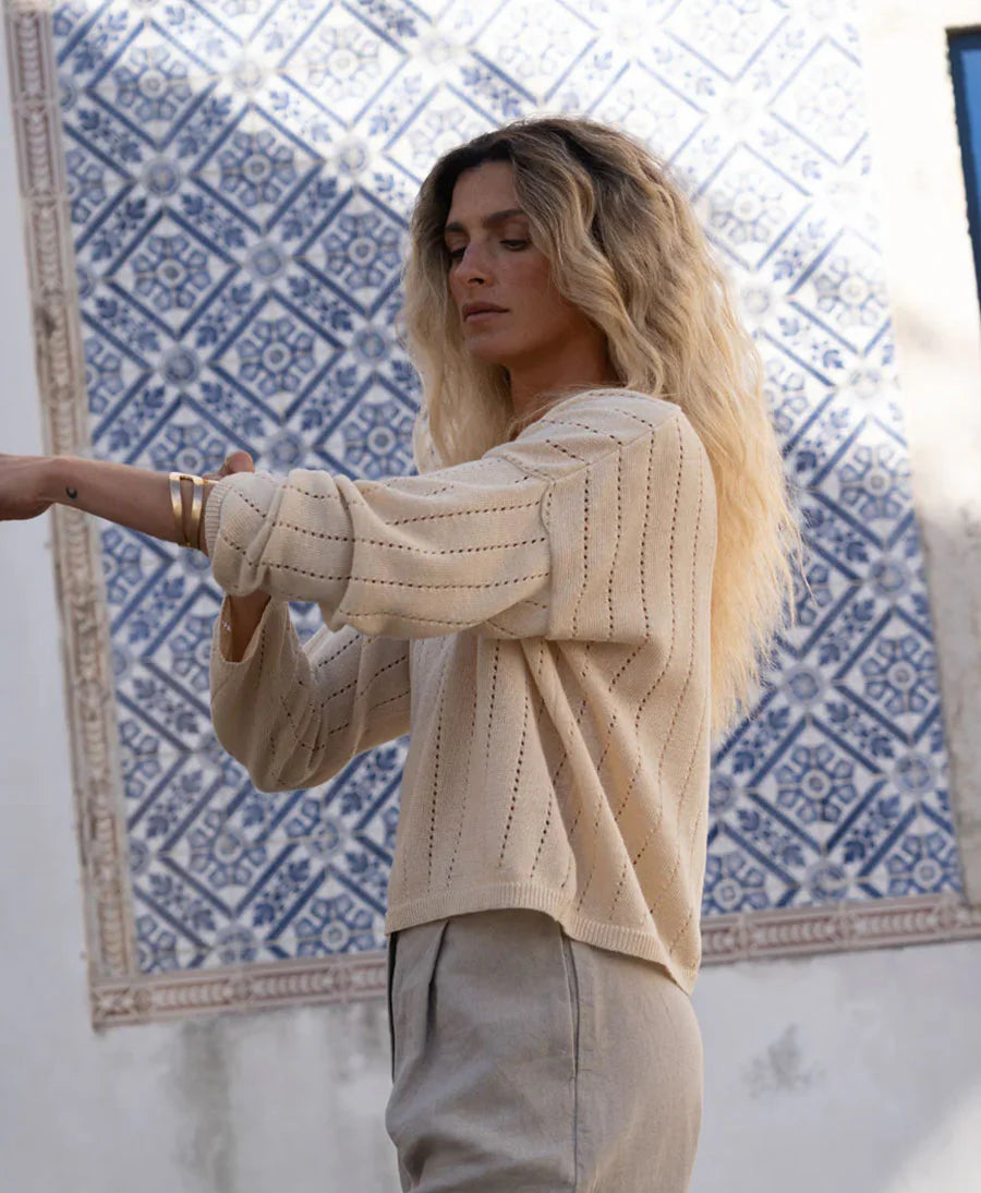 Sofie Linen Sweater Beige von Näz - Zweiblatt 3