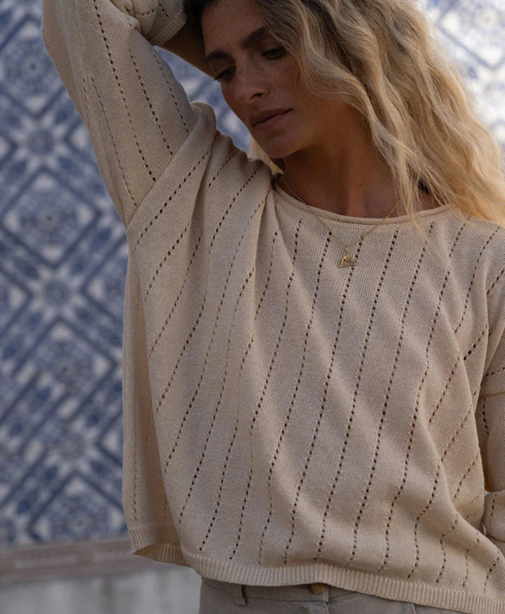 Sofie Linen Sweater Beige von Näz - Zweiblatt