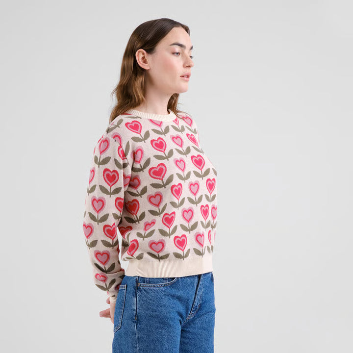 Sweater Arendal Love Flowers Vanilla White von Dedicated 3