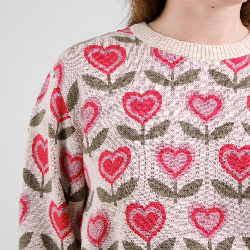Sweater Arendal Love Flowers Vanilla White von Dedicated 2