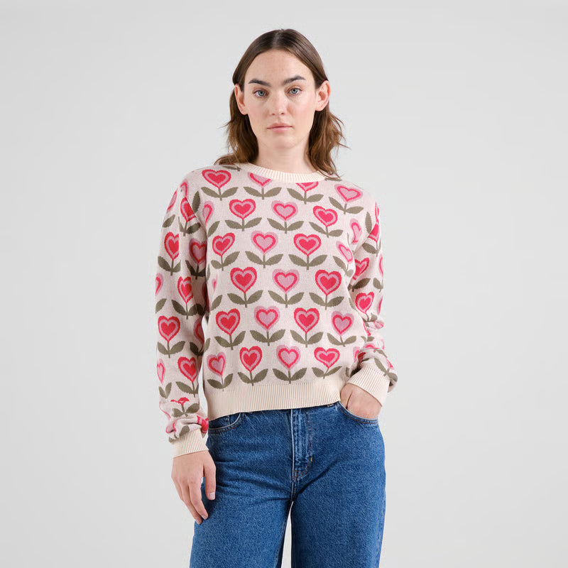 Sweater Arendal Love Flowers Vanilla White von Dedicated 