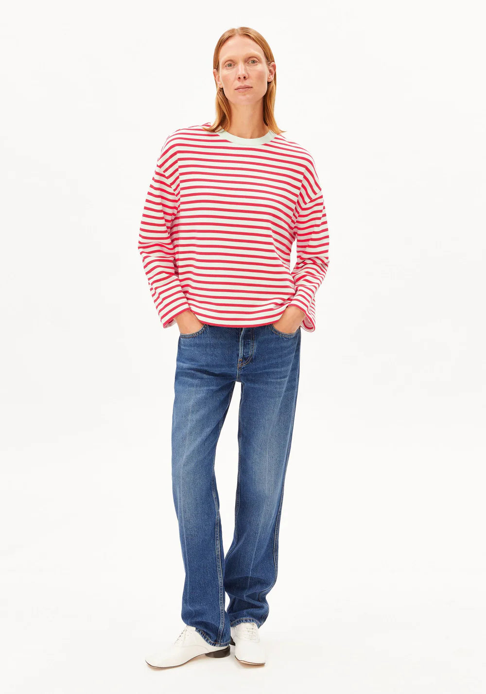 Sweater FRANKAA MAARLEN STRIPE Undyed-Mars Red von Armedangels 4