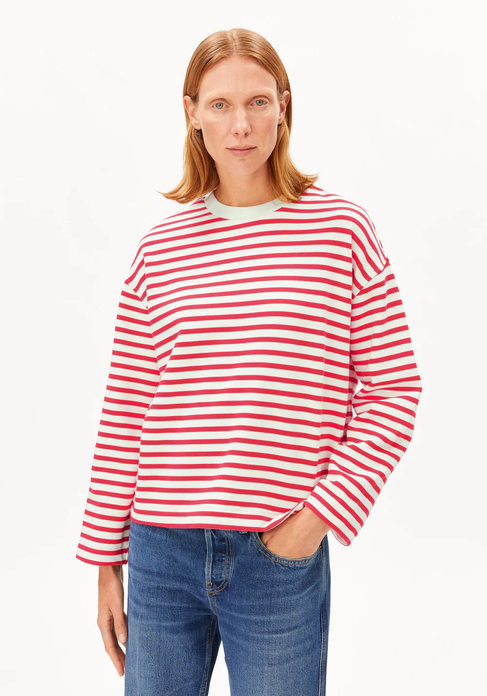 Sweater FRANKAA MAARLEN STRIPE Undyed-Mars Red von Armedangels