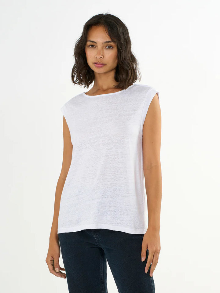 T-Shirt Linen Sleeveless Bright White von Knowledge Cotton Apparel 1