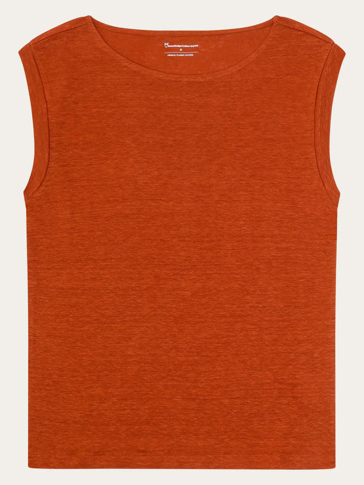 T-Shirt Linen Sleeveless Burnt Brick von Knowledge Cotton Apparel