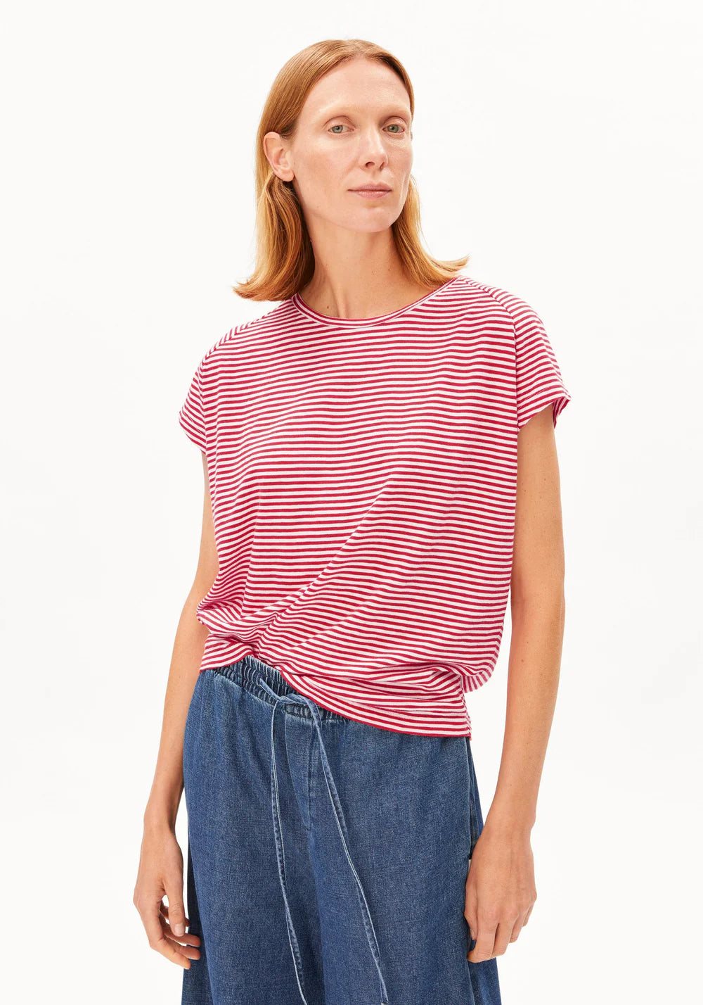 T-Shirt SLUB JERSEY STRIPE T-SHIRT Pink Mist-Mars Red von Armedangels