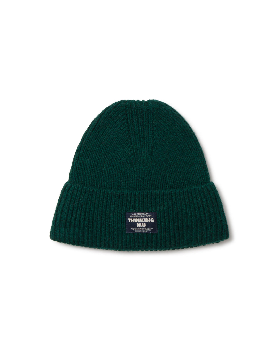 Beanie Amor Grün von Thinking MU, Wollmütze mit Label vorne