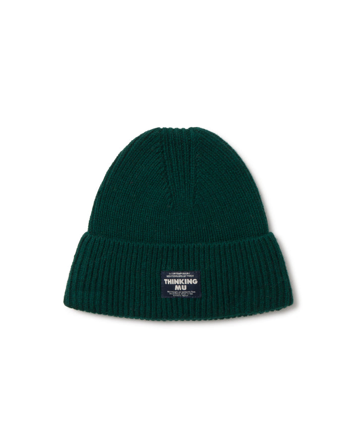 Beanie Amor Grün von Thinking MU, Wollmütze mit Label vorne