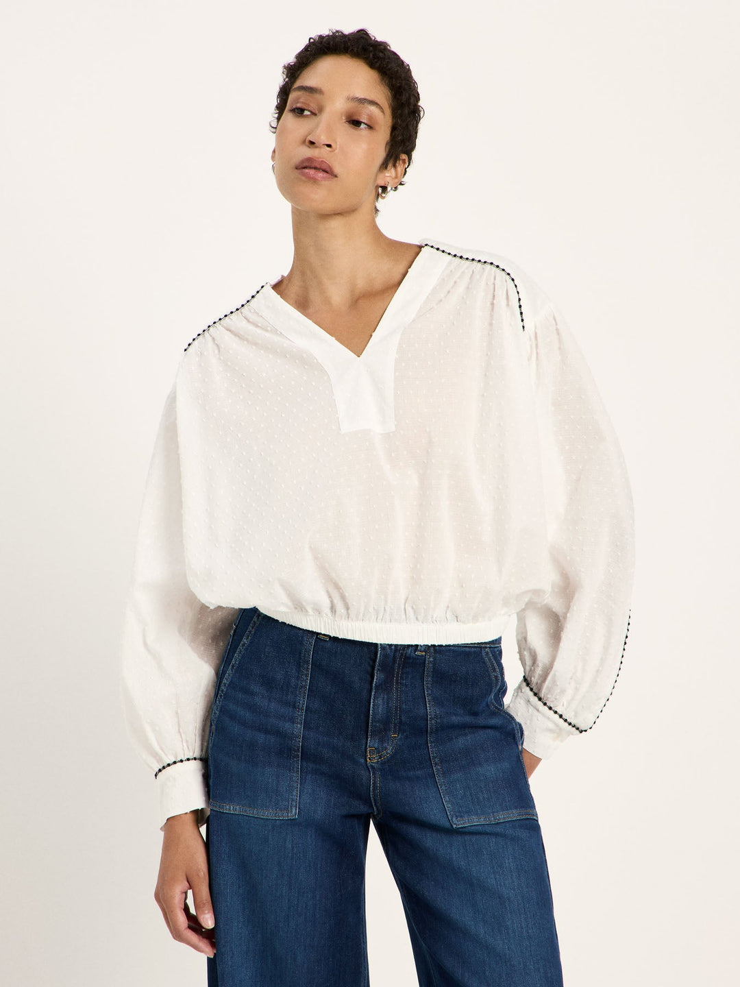 Bluse mit gerafftem Saum White von Lanius Vorderansicht