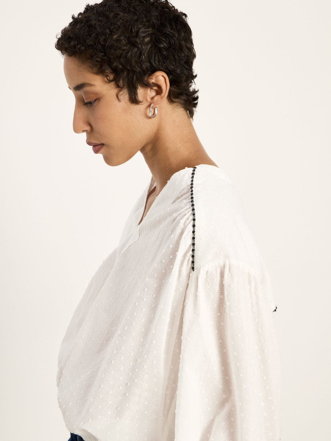 Bluse mit gerafftem Saum White von Lanius Seitenansicht