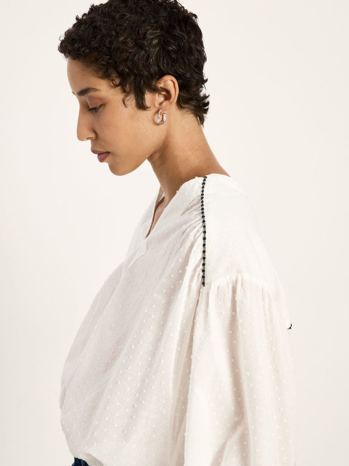 Bluse mit gerafftem Saum White von Lanius Seitenansicht