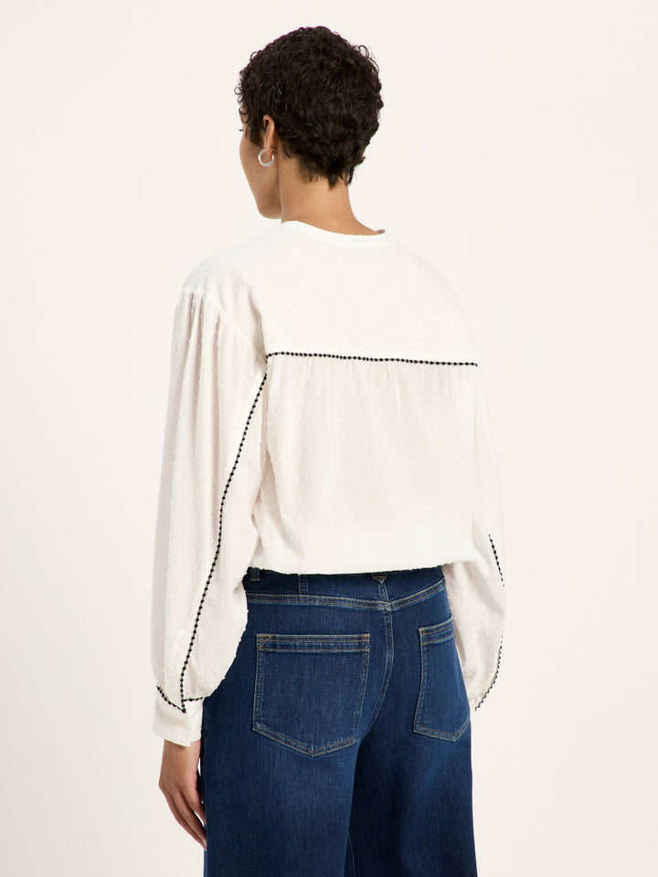 Bluse mit gerafftem Saum White von Lanius Rückansicht mit Kragen