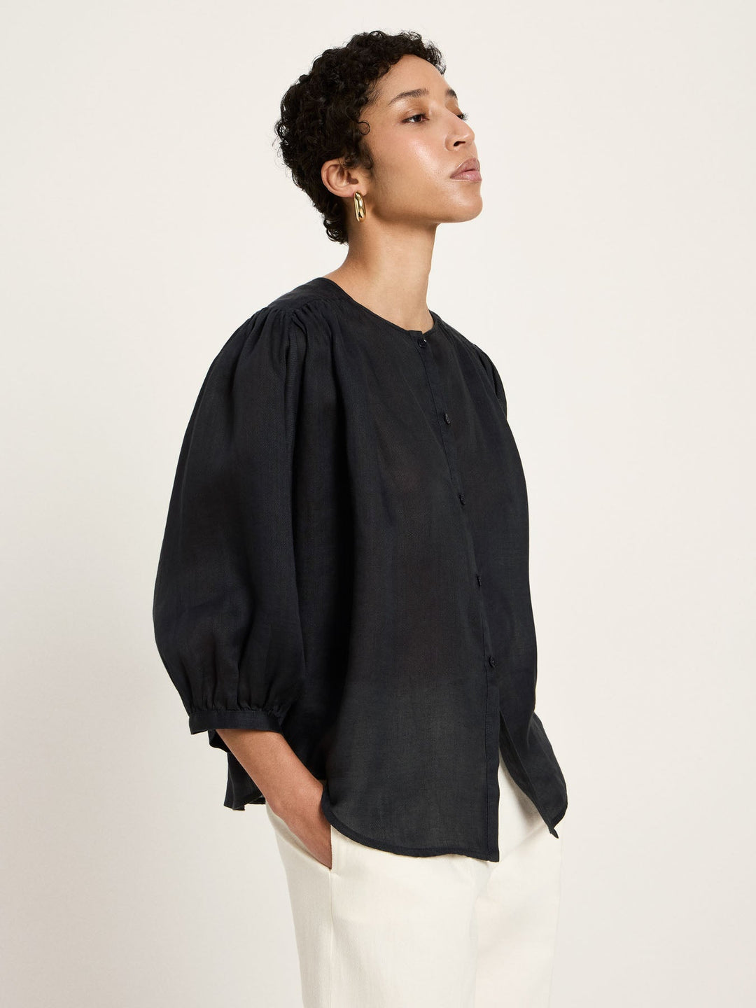 Bluse mit Krauseln Onyx – LANIUS – Zweiblatt 1