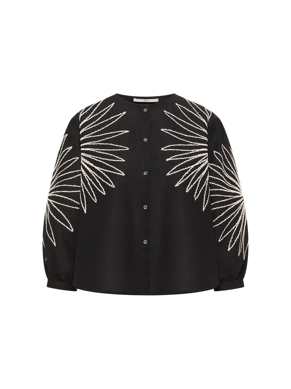 Bluse mit Stickerei GOTS Black von Lanius freigestellt