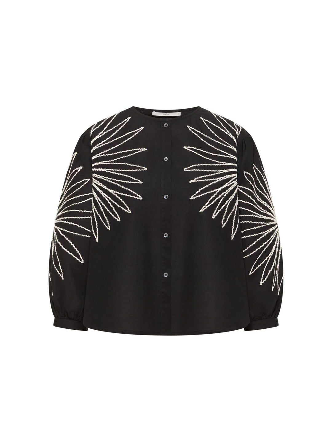 Bluse mit Stickerei GOTS Black von Lanius freigestellt